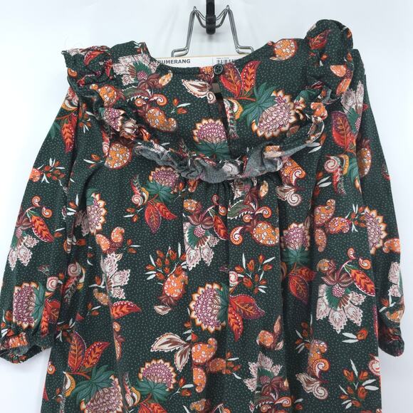 Old Navy 4T Boho Holiday Heritage Floral Dress Balloon Sleeves Ruffle Neckline - Picture 9 of 10